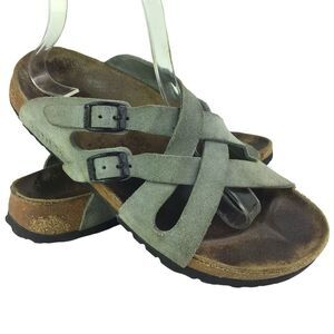 Birkenstock Birki’s Calais Criss Cross Straps Strappy Slide Sandals Suede 36 7N